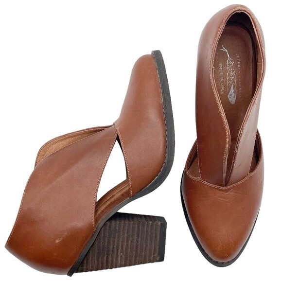 Jeffrey Campbell x Free People Boots Brown Leather Heeled Bootie Women's Size 6 - Picture 5 of 16